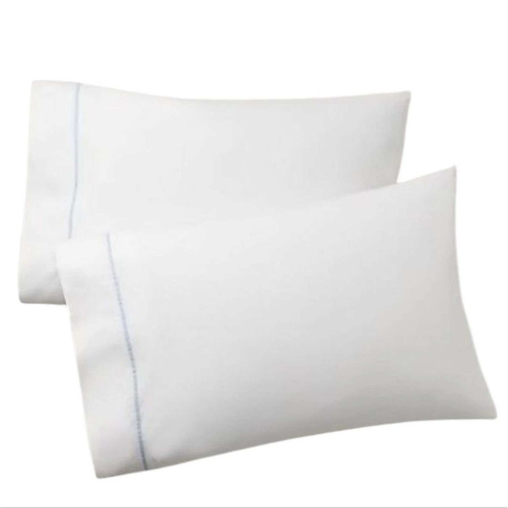Ralph Lauren Palmer Percale King Pillowcase Set 2 White Sky Blue Organic Cotton